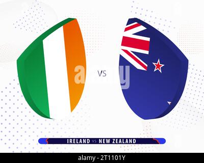 Match de rugby de quart de finale Irlande vs Nouvelle-Zélande, compétition internationale de rugby 2023. Modèle pour tournoi mondial. Illustration de Vecteur