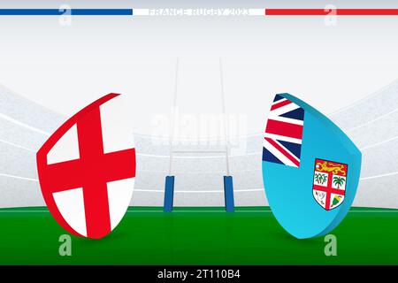 Match de quart de finale entre l'Angleterre et Fidji, illustration de l'icône du drapeau de rugby sur le stade de rugby. Illustration vectorielle. Illustration de Vecteur