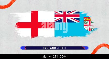 Angleterre vs Fidji, illustration du match international de quart de finale de rugby dans le style coup de pinceau. Icône grungy abstraite pour match de rugby. Illustration vectorielle Illustration de Vecteur