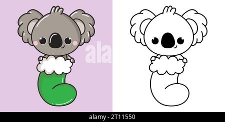 Set Noël Koala Bear multicolore et noir et blanc. Kawaii clip Art Animal de Noël. Illustration de Vecteur