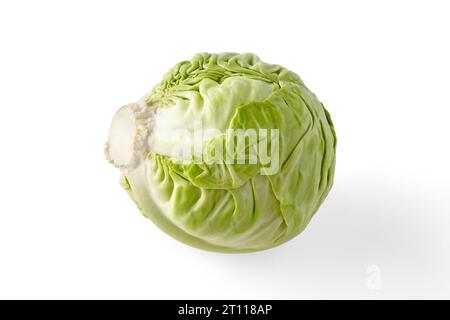 Une tête de chou blanc frais isolée sur un fond blanc. Beau chou de qualité pour le menu. Banque D'Images