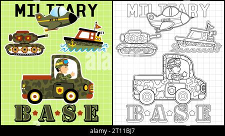 Livre de coloriage de véhicules militaires avec un soldat sur camion Illustration de Vecteur