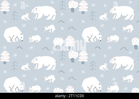 Modèle sans couture - ours polaire blanc maman et bébé Illustration de Vecteur