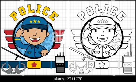 Livre de coloriage de dessin animé policier avec équipement de police Illustration de Vecteur