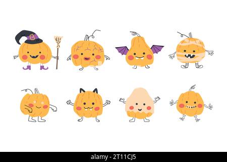 halloween carnaval avec des personnages pumkin - kawai Illustration de Vecteur