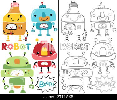 Illustration vectorielle de dessins animés de robots, livre de coloriage ou page Illustration de Vecteur