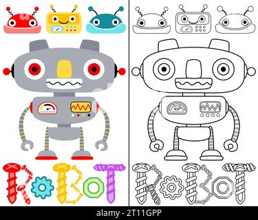 Illustration vectorielle de dessins animés de robots, livre de coloriage ou page Illustration de Vecteur