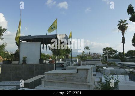 Sour Tyr Tyr, Liban. 10 octobre 2023. Un tir du cimetière du Hezbollah à Tyr (Sour), Sud Liban, octobre 10 2023. (Photo Elisa Gestri/Sipa USA) crédit : SIPA USA/Alamy Live News Banque D'Images