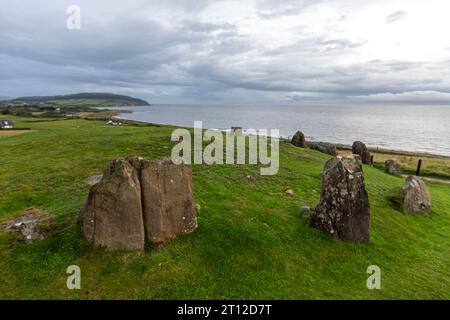 Auchagallon Stone Circle Cairn, île d'Arran, Firth of Clyde, Écosse, Royaume-Uni Banque D'Images