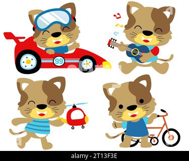 Ensemble d'illustration vectorielle de chat de dessin animé dans l'activité différente Illustration de Vecteur