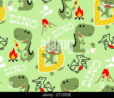 Vecteur de motif sans couture avec dessin animé de dinosaures Illustration de Vecteur