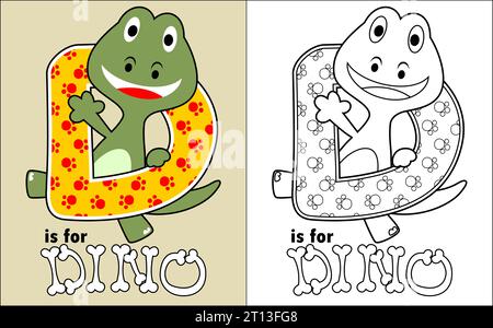 Vecteur de livre de coloriage de dinosaure heureux avec l'alphabet D. Illustration de Vecteur