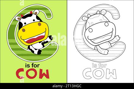 Illustration vectorielle de livre de coloriage avec dessin animé de vache en alphabet C. Illustration de Vecteur