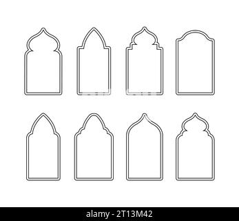 Fenêtres islamiques de style oriental. Ensemble de lignes arches et portes arabes. Contour de mosquée. Illustration vectorielle minimaliste Illustration de Vecteur