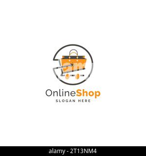 Logo de boutique en ligne, panier d'achat et conception de logo de sac pour les affaires de commerce électronique, logo de magasin d'achat en ligne. Illustration de Vecteur
