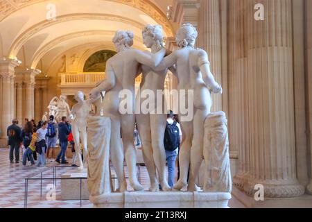 Les trois Grâces d'Antonio Canova. Musée du Louvre, Paris, France. Galerie de sculptures du Louvre. Banque D'Images