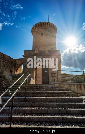 Le château de Bellver (catalan : Castell de Bellver) est un château de style gothique situé sur une colline à 3 km à l'ouest du centre de Palma, sur l'île de Majorque, Bale Banque D'Images