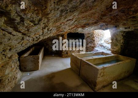 Necrópolis púnica, hipogeo de Puig des Molins, Musée archéologique de Ibiza y Formentera, Patrimonio de la Humanidad "Ibiza, biodiversidad y cultura", Banque D'Images