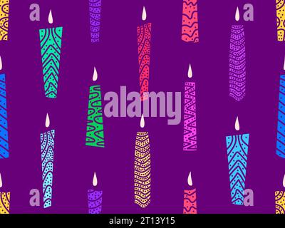 Motif sans couture de bougies allumées multicolores. Les bougies Hanoukka sont un symbole de la fête juive. Conception pour fonds d'écran, cartes de vœux et bannières Illustration de Vecteur