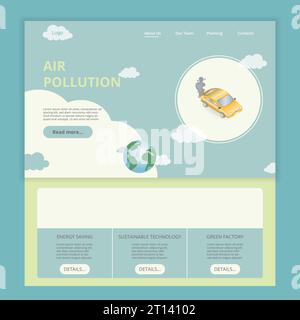 Modèle de site Web plat de page d'atterrissage de pollution atmosphérique. Économie d'énergie, technologie durable, usine verte. Bannière Web avec en-tête, contenu et pied de page Illustration de Vecteur