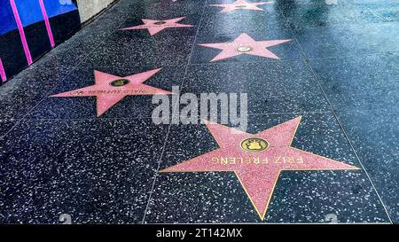 Los Angeles, Californie, USA ; 6 octobre 2023 : plusieurs stars sur le chemin de la renommée à Los Angeles aux USA. Cet endroit est très touristique et visité. Banque D'Images