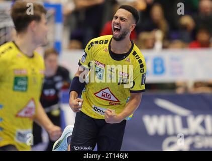 Firo : 09/23/2023 Handball, hommes 1e Ligue, première Ligue 1e Bundesliga, saison 2022/2023, BERGISCHER HC - Rhein Neckar Lowen jubilation, Philipp Ahouansou Rhein Neckar Banque D'Images