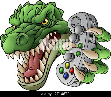 Crocodile Dinosaur Alligator Gamer Mascot de jeu Illustration de Vecteur