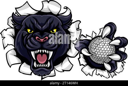 Mascotte de balle de golf Panther Cougar Jaguar Cat Illustration de Vecteur