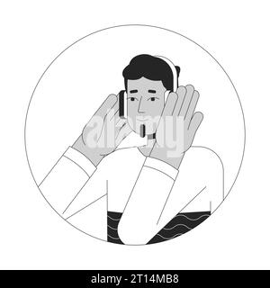 Casque indien homme barbu noir et blanc illustration d'avatar vectoriel 2D Illustration de Vecteur