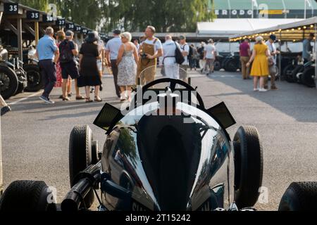 1936 ERA B-type R5B Remus voiture de course dans le paddock au BARC Revival Meeting 2023, circuit de course automobile Goodwood, Chichester, West Sussex, Royaume-Uni Banque D'Images