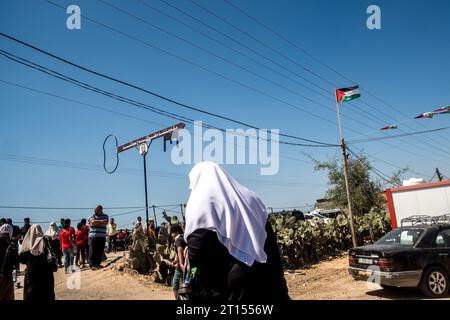 Michael Bunel / le Pictorium - conflit à Gaza - 14/05/2018 - Palestine / bande de Gaza / malaka - vue d'une clé (la clé, symbole du droit au retour pour tous les réfugiés palestiniens) installée à l'entrée du lieu du 70e anniversaire de la Nakba (jour de la catastrophe), qui marque le déplacement qui a précédé et suivi la Déclaration d'indépendance israélienne de 1948. 14 mai 2018. Malaka. Bande de Gaza. Palestine. Banque D'Images