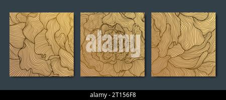 Ensemble vectoriel de modèles floraux, cartes de beauté, arrière-plans. Bannières carrées, cadres, motifs d'or prémuim. Rose, illustration royale de luxe de pivoine Illustration de Vecteur