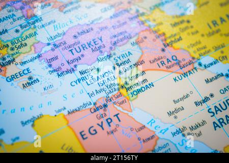 Carte d'Israël et de la capitale Jérusalem. Cela montre la zone de guerre entre le Hamas, la Palestine et Israël sur une carte du monde Banque D'Images