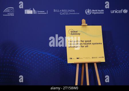 Bruxelles, Belgique. 11 octobre 2023. Lancement d'un nouveau partenariat de financement pour éradiquer la poliomyélite cérémonie de signature à Bruxelles, Belgique, le 11 octobre 2023. Crédit : ALEXANDROS MICHAILIDIS/Alamy Live News Banque D'Images