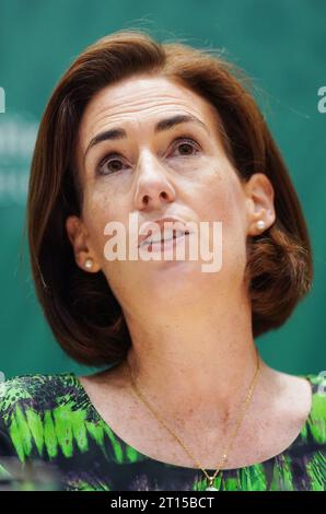 Hildegarde Naughton, ministre d'État responsable de la santé publique, du bien-être et de la stratégie nationale en matière de drogues, lors d'une conférence de presse sur le budget 2024 aux bâtiments gouvernementaux à Dublin. Date de la photo : mercredi 11 octobre 2023. Banque D'Images