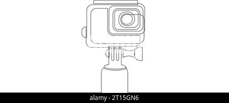 Caméra embarquée dessin d'une ligne continue. Caméra vidéo extrême monoligne dans un boîtier étanche. Illustration vectorielle, isolée sur fond blanc Illustration de Vecteur