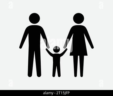 Icône de la famille Père mère fils enfant ensemble Love Loving Care Mum maman papa tenir les mains Noir blanc forme ligne contour signe symbole EPS Vector Illustration de Vecteur