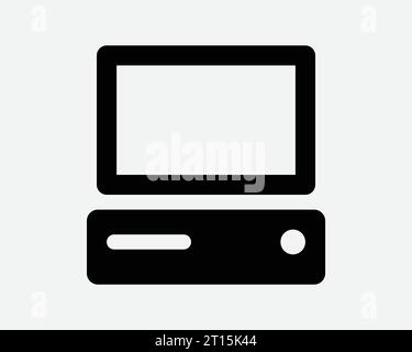 Old Computer Icon Desktop Laptop Vintage Tech Technology Equipment Monitor CPU rétro Affichage Noir blanc forme ligne Outline Sign symbole EPS Vector Illustration de Vecteur