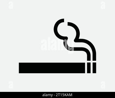 Fumoir icône cigarette zone fumée Vape Tobacco nicotine Cigar Smoker Area Avertissement interdit Noir blanc contour ligne forme signe vecteur de symbole Illustration de Vecteur