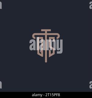 Monogramme initial de logo QS avec vecteur de conception d'icône de pilier Illustration de Vecteur