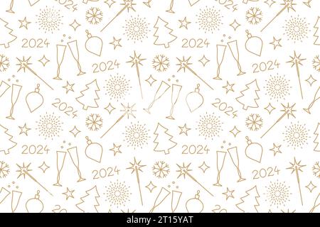 noël, réveillon du nouvel an 2024 partie de motif doré sans couture illustration vectorielle Illustration de Vecteur
