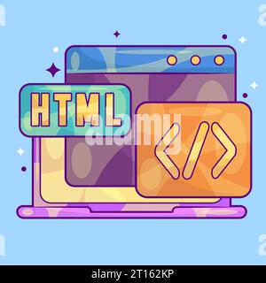 Ordinateur portable avec vecteur de concept de script HTML Banque D'Images