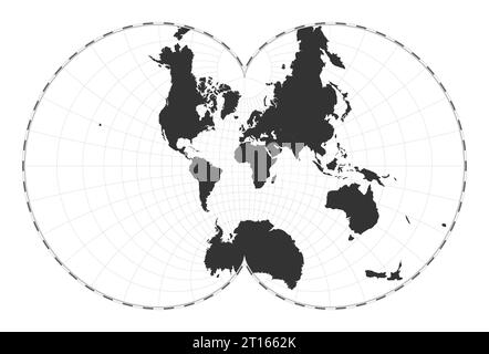 Carte du monde vectorielle. Projection conforme d'Eisenlohr. Carte géographique du monde simple avec des lignes de latitude et de longitude. Centré sur une longitude de 0 degrés. Vecteur i Illustration de Vecteur