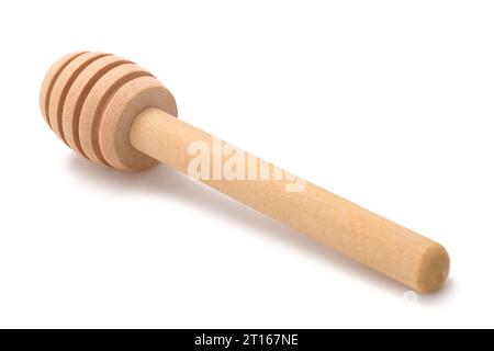 Cuillère à miel en bois isolé sur fond blanc Banque D'Images