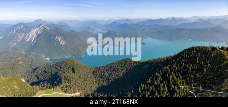 Vue panoramique sur le lac Walchen depuis Herzogstand, Bavière, Allemagne Banque D'Images