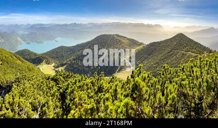 Vue panoramique de Walchensee depuis Herzogstand, Bavière, Allemagne Banque D'Images