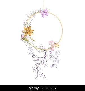 Couronne de cadre. Fleurs sauvages abstraites. fabuleux lumineux inhabituel. pour cartes postales, invitations, design Banque D'Images