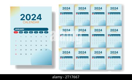 Calendrier 2024 Modèle Set Vectoriel Semaine Début Dimanche