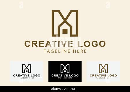 Logo de maison avec la lettre M. conception de logo liée à l'immobilier, bâtiment, maison, maison, appartement, bureau, Architecture. Logo créatif professionnel. simp Illustration de Vecteur