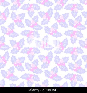 Vector Seamless modèle de Noël avec houx, baies et flocons de neige, toile de fond d'hiver festive du nouvel an Illustration de Vecteur